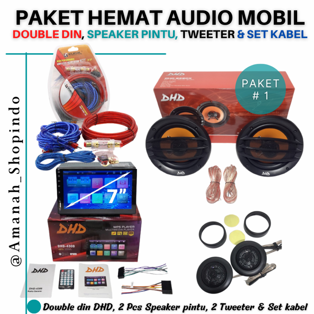 Paket Audio Mobil head unit plus speaker satu set