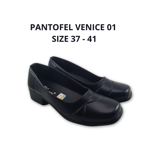 SEPATU PANTOFEL WANITA KERJA FORMAL CEWEK SEKOLAH BAHAN KULIT SINTESIS HAK 3CM ART VENICE 01 SIZE 37-41