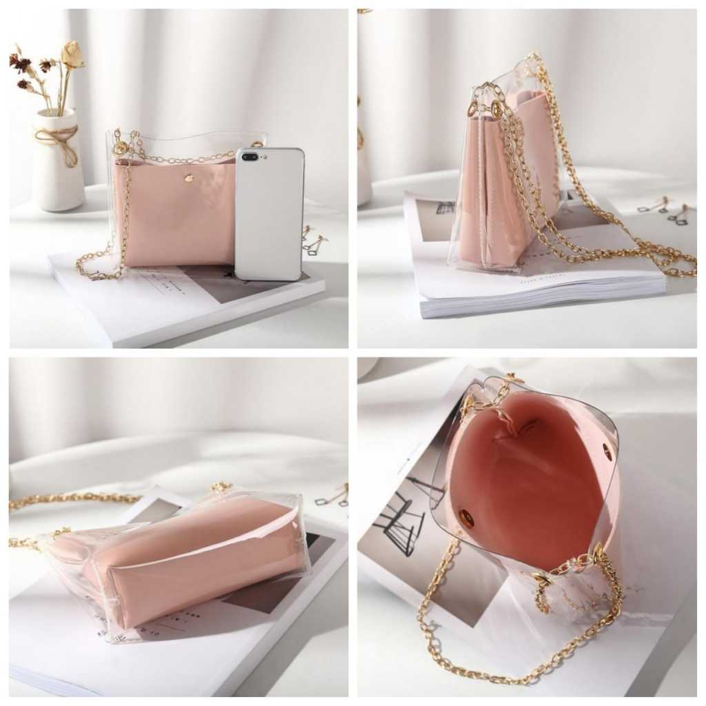 Shella_Bag / SHENA TAS SELEMPANG WANITA FASHION TAS TRANSPARAN SELEMPANG WANITA REMAJA POUCH TALI RA