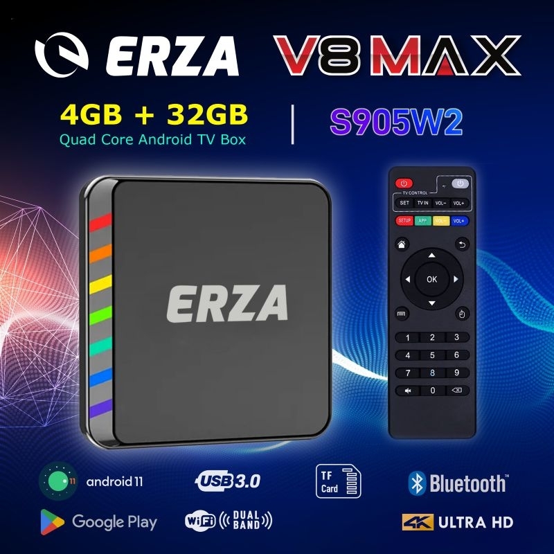 Erza Android TV Box V8 Max 4GB + 32GB  2.4G 5.8G WIFI Bluetooth