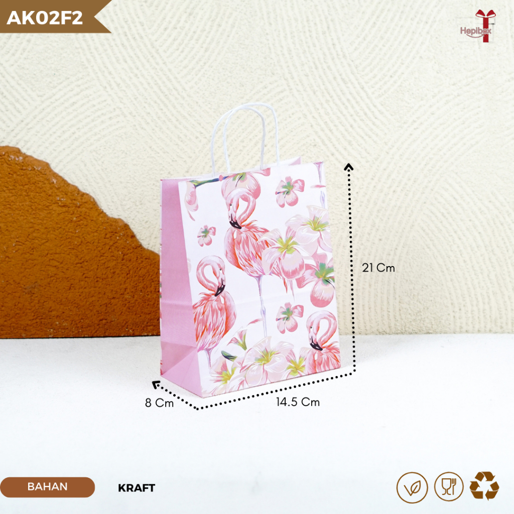 Paper Bag Kantong Kertas Kraft Motif Flamingo Hampers Souvenir I AK02F1-AK03F4