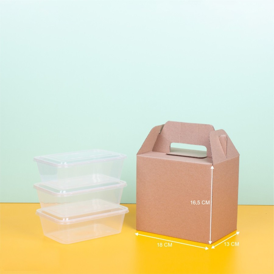 

(Isi 10pcs) Kardus Tenteng Gable Box Muat Isi 3 Kotak Makan Mika Thinwall 750ml Packaging Hampers Natal