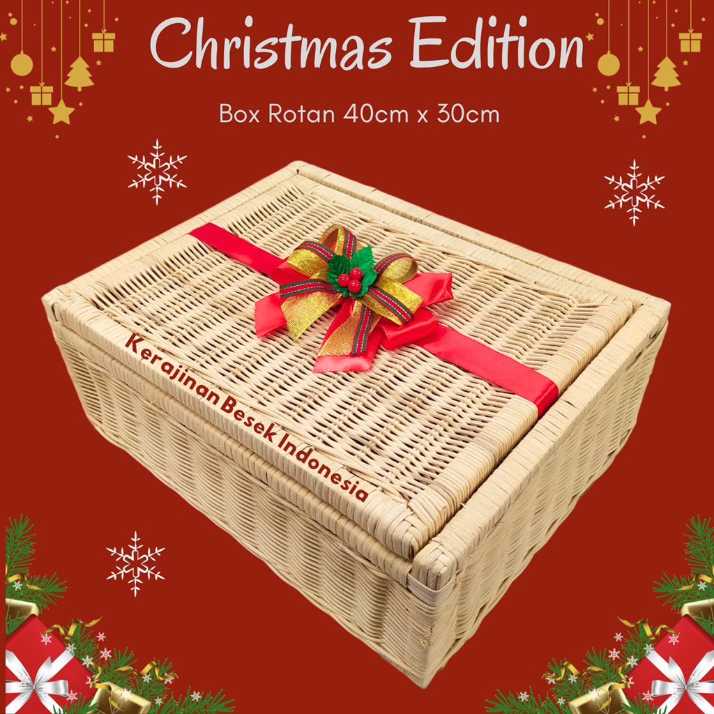 

BOX HAMPERS NATAL CHRSITMAS EDITION Box rotan 40cm x 30cm FREE pita natal Hampers christmas Parsel natal Kado natal murah Packaging toples kue kering