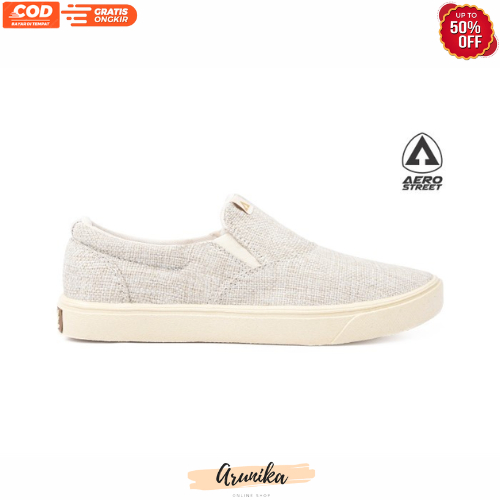 Sepatu Sneakers Pria Sepatu Slip On Aerostreet Comfy cream Original - Arunika.mart