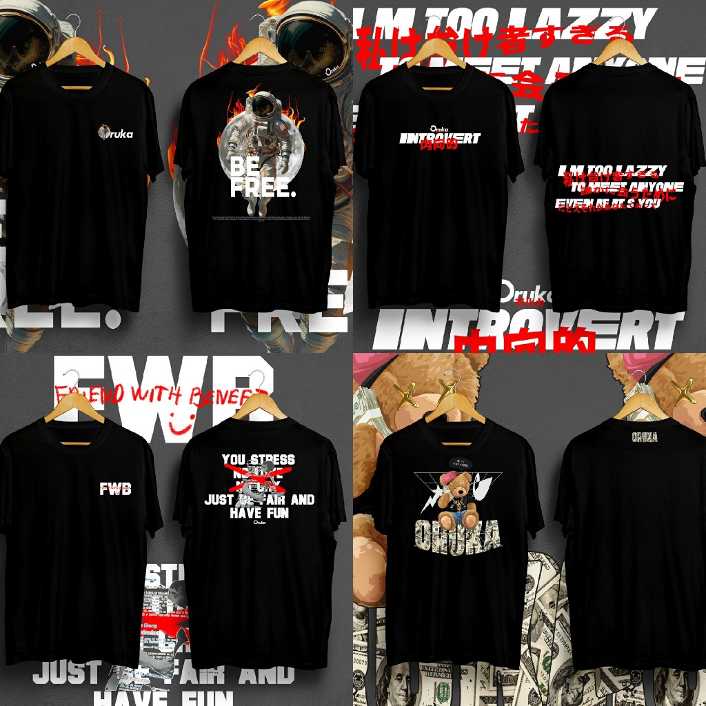 Kaos Pria Sablon Be Free Fwb Introvert Money Bear T Shirt Distro Cotton Oversize Oruka