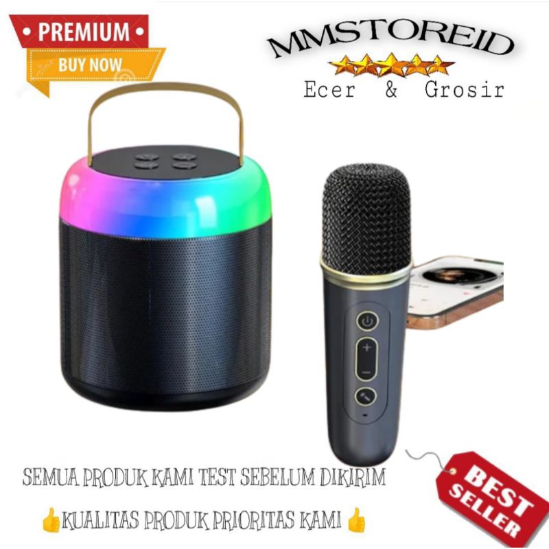 MM - Speaker Bluetooth Mic Tanpa Kabel K4 TWS LED / Speaker Bluetooth Karaoke Portable Super Bass K4