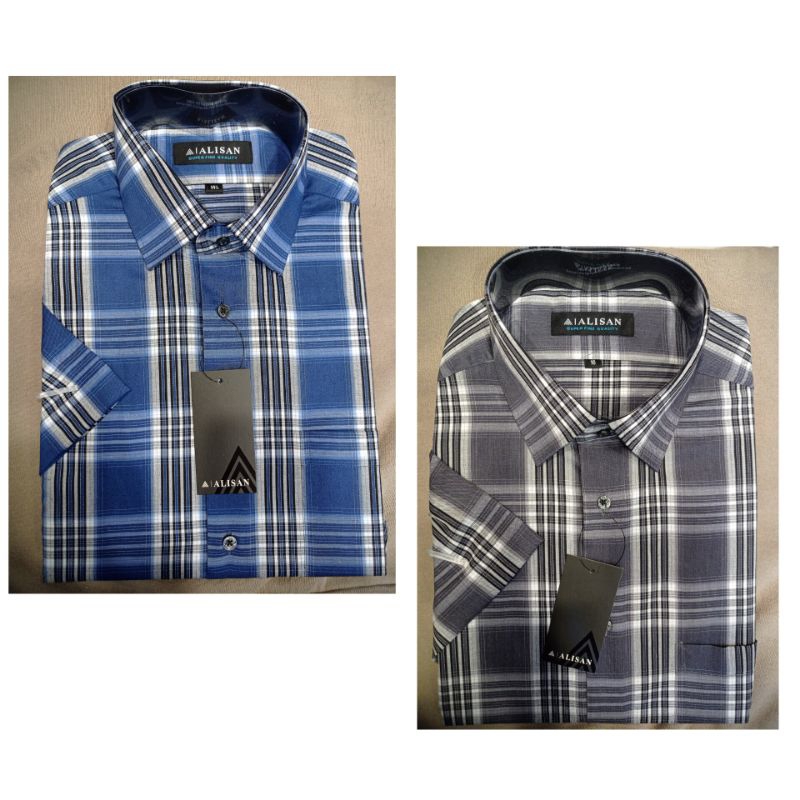 Alisan Motif Kotak-kotak Lengan Pendek Reguler