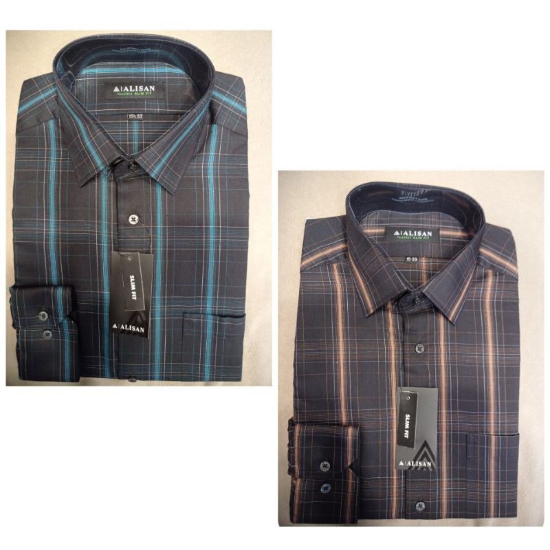 Alisan Motif Kotak-kotak Lengan Panjang Slimfit