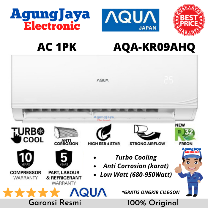 AC AQUA 1 PK AQA-KR09AHQ TURBO COOLING AC 1PK LOW WATT (CILEGON SERANG)