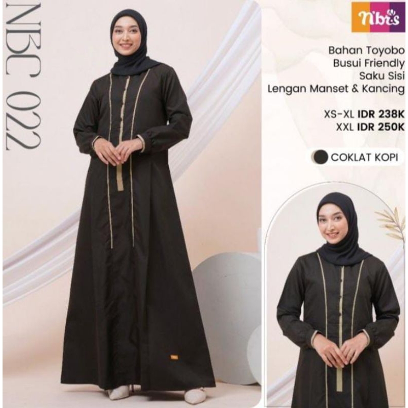 GAMIS WANITA NIBRAS NBC 022 WARNA COKLAT KOPI GAMIS PANJANG IBU GAMIS REMAJA SYARI NIBRAS 2025
