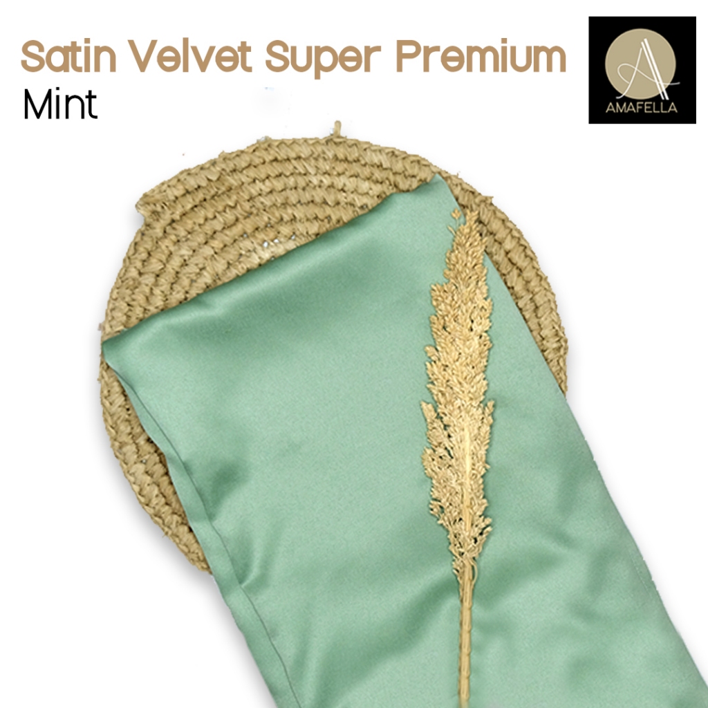 1/2 meter Kain Satin Velvet Super Premium Bahan Bridesmaid Seragaman Warna Mint