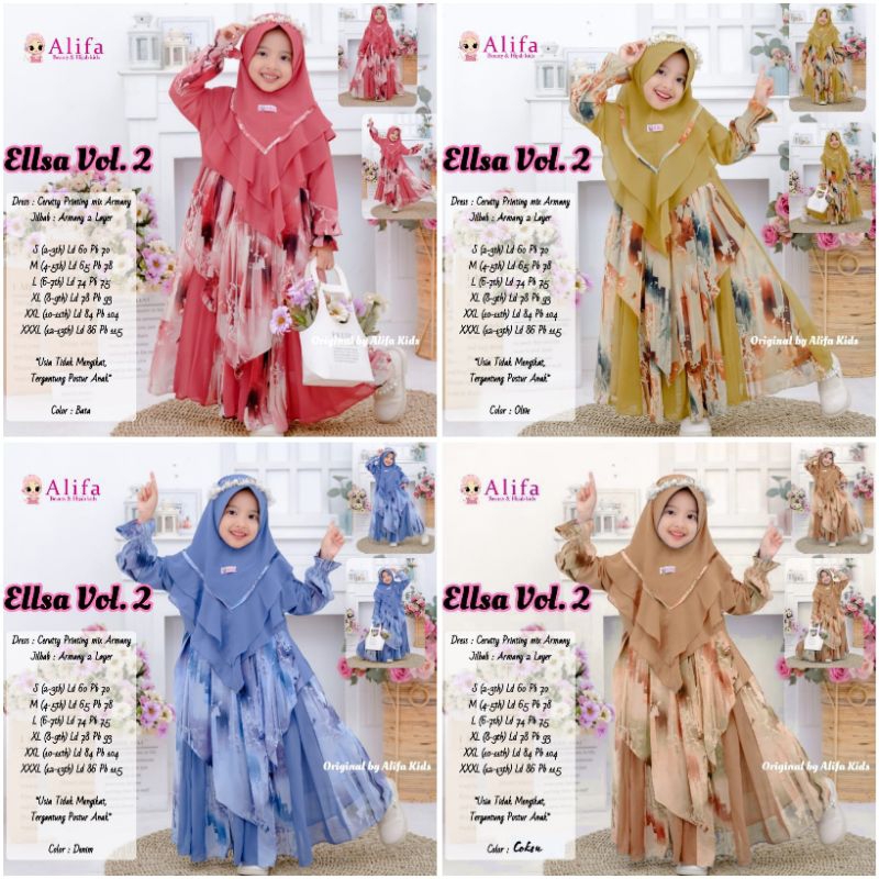 Gamis Kids Motif Series Original Alifa Dress Muslim Anak Ceruty Silk Premium / Umama Laluna Ellsa
