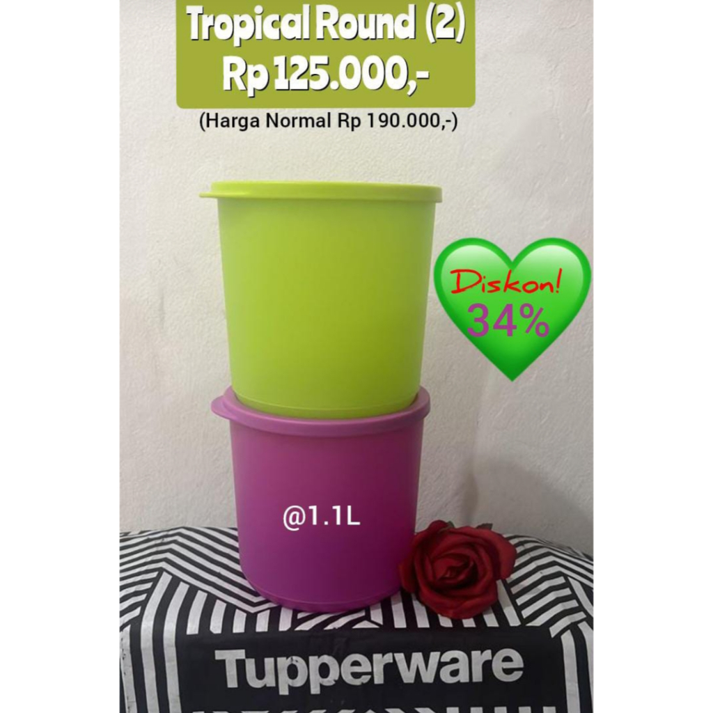 TUPPERWARE TROPICAL ROUND (2) 1,1L - HIJAU UNGU