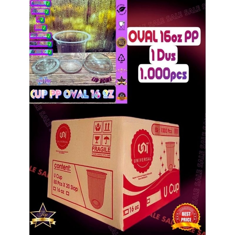 ISI 1000 pcs CUP OVAL 16oz Gelas Plastik Oval 16oz Universal Cup Gelas PP 16oz Cup PP 16oz