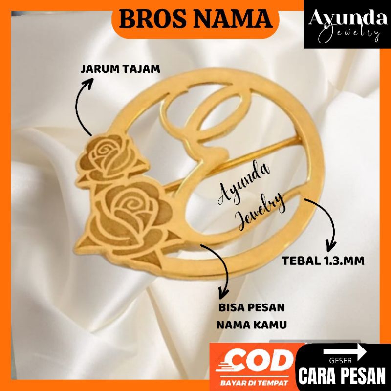 Bros nama Custom Bros Inisial lapis emas Bros wanita