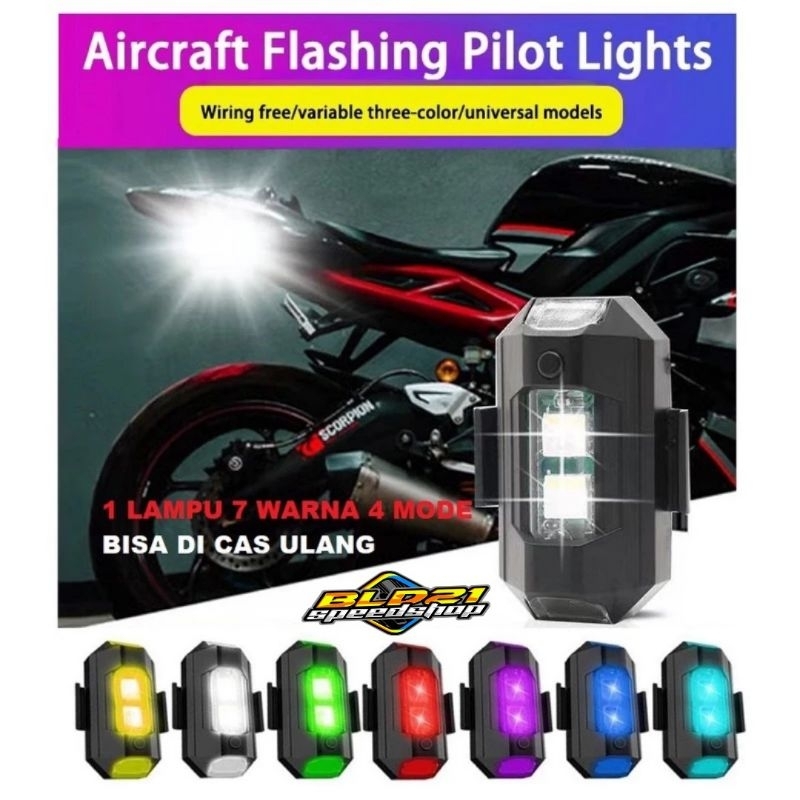 Lampu Led Pesawat USB Kedip 7 Warna Sepeda Motor Mobil Charger Usb