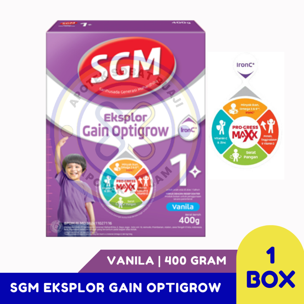 SGM EKSPLOR GAIN OPTIGROW 1+ PLUS RASA VANILA SUSU BUBUK 400 GRAM 1 BOX