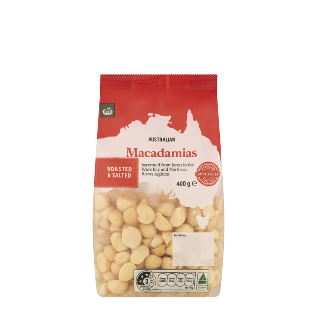 

woolworths macadamias roasted & salted 400g pack