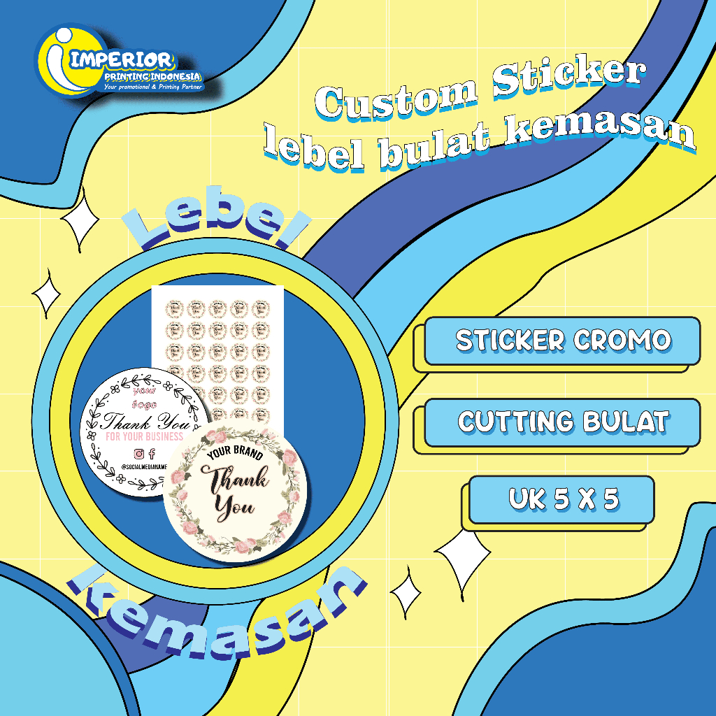 

Cetak Sticker lebel bulat kemasan produk makanan A3 chromo - KISS CUT, DOFF