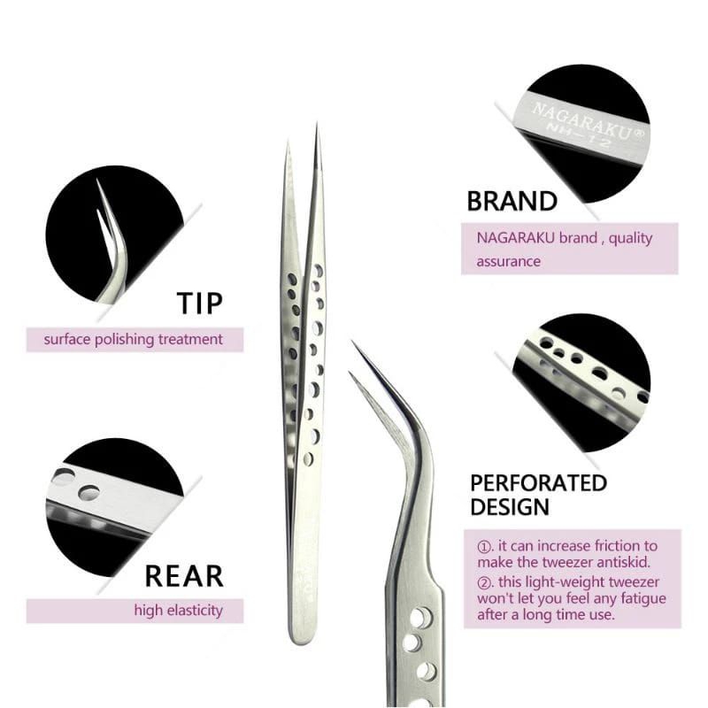 Pinset Eyelash Nagaraku / Pinset Bolong Tweezers