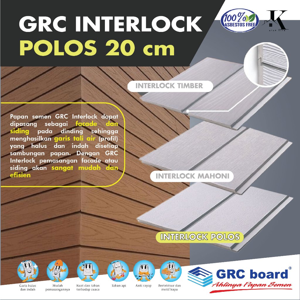 GRC Polos Interlock 20 cm / Wall Siding / Dinding Tali Air / Woodplank