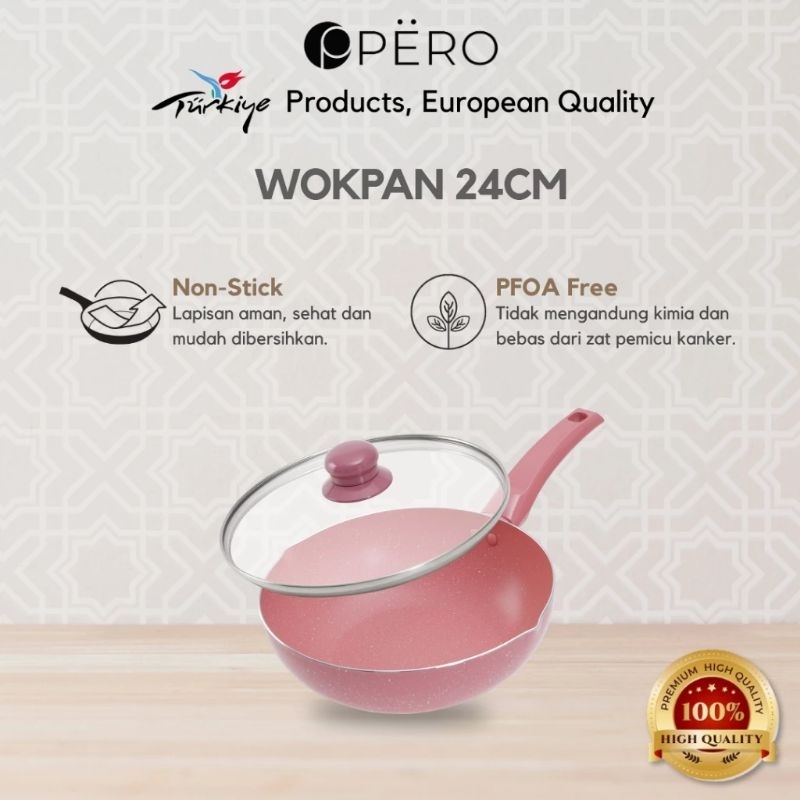Wajan / Penggorengan / Wokpan Granite + Glass LID PERO ORI