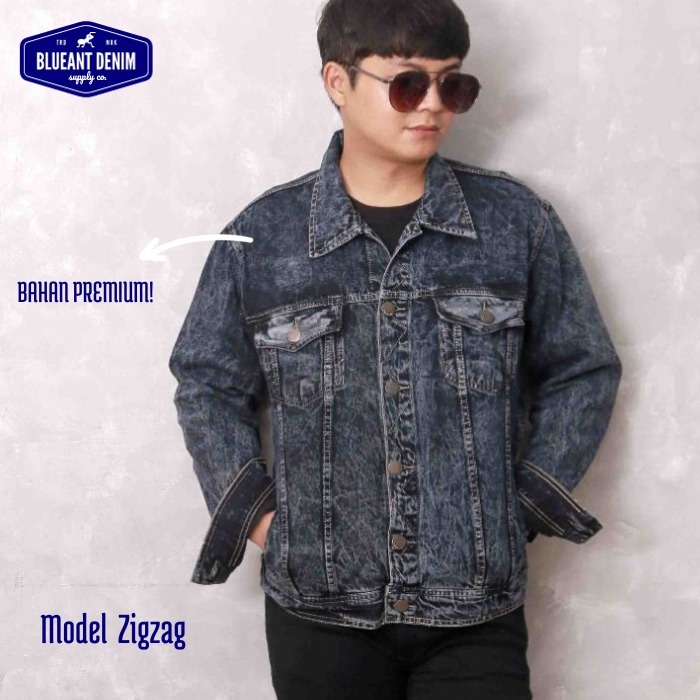 JAKET COWOK Denim Zigzag / jaket Jeans Denim Zigzag  Casual Pria / Jaket Jeans cowok Blueantdenimake