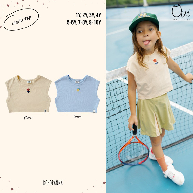 Bohopanna Charlie Top 3-9y / kaos crop anak perempuan 3 - 9 tahun