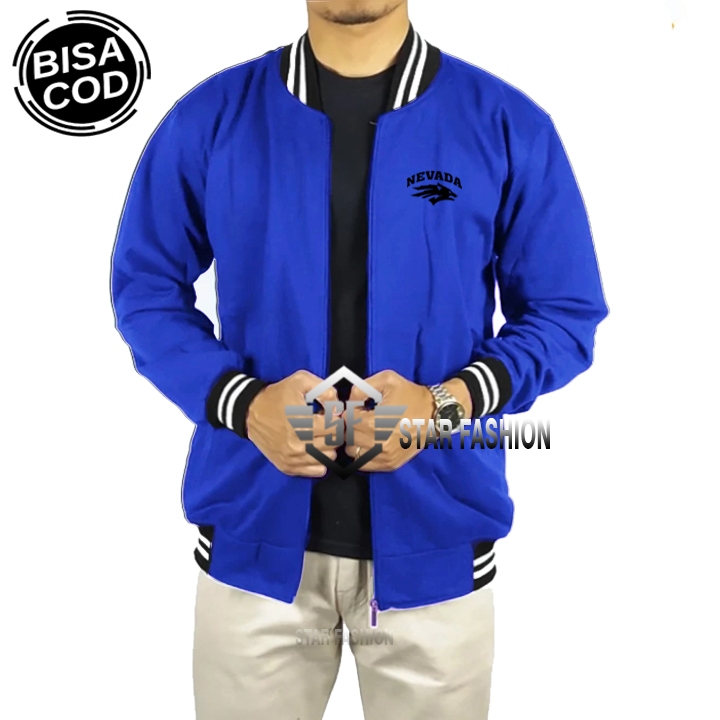 PROMO... Jaket Baseball Varsity Nevada Text Hitam Premium Quality Pria & Wanita