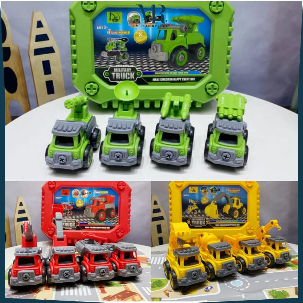 Mainan Anak DIY Mobil Truk Rakit Konstruksi Bongkar Pasang / Mainan Mobil Set Anak Pemadam Kebakaran