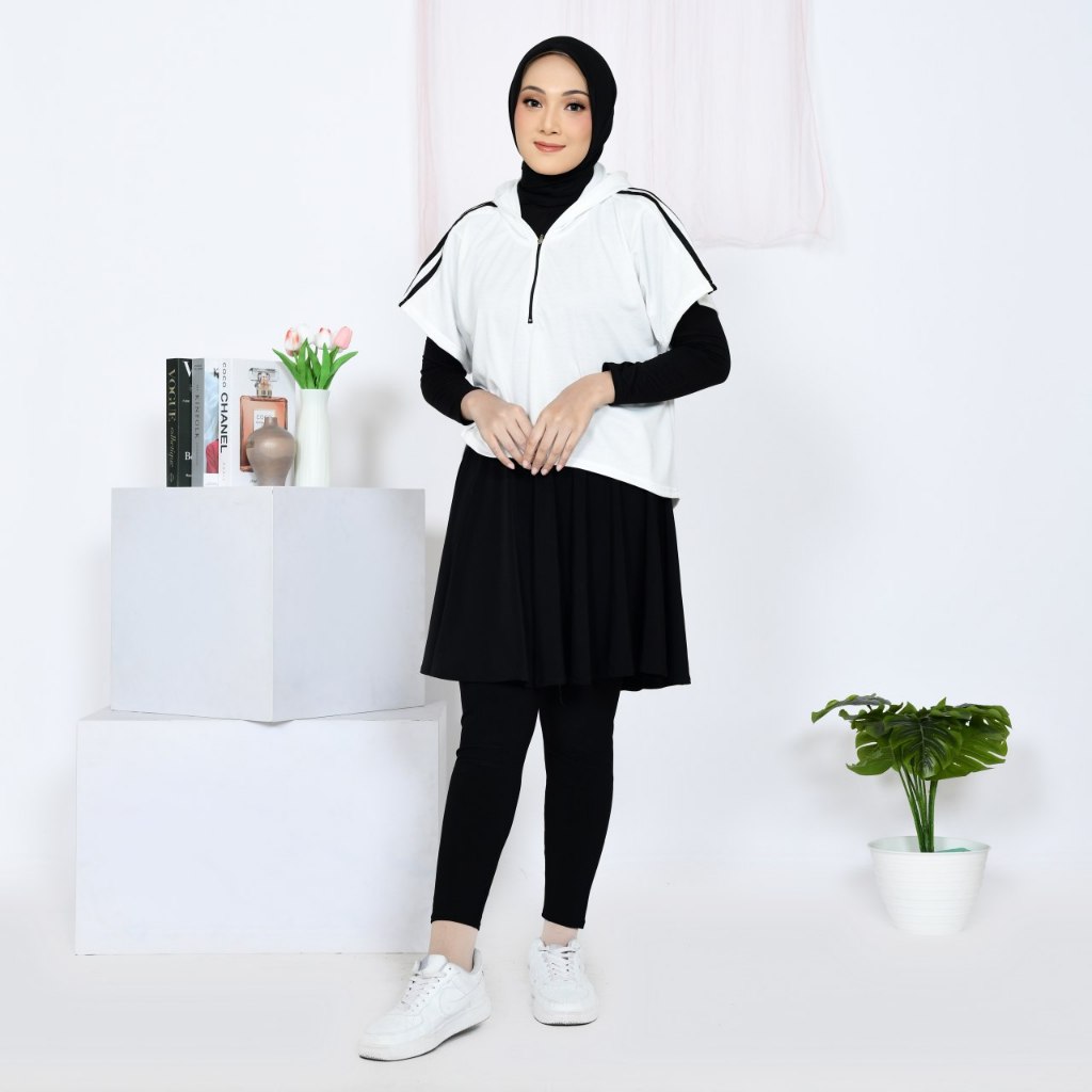 Hijab Rompi Sporty Hoodie Syari Baju Olahraga Instan | Hoodie Rompi Olahraga Wanita Muslim Crop Over