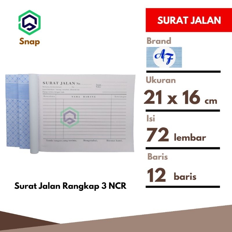 

Surat Jalan Rangkap 3 AF 3 Ply 72 Lembar Per 1 Buku