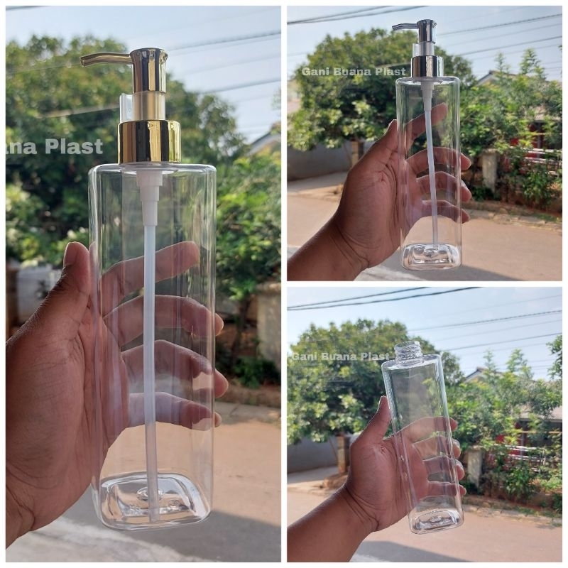 BOTOL PUMP 500ML KOTAK NATURAL TUTUP PUMP CLIP OIL/BOTOL PUMP 500ML KOTAK PET