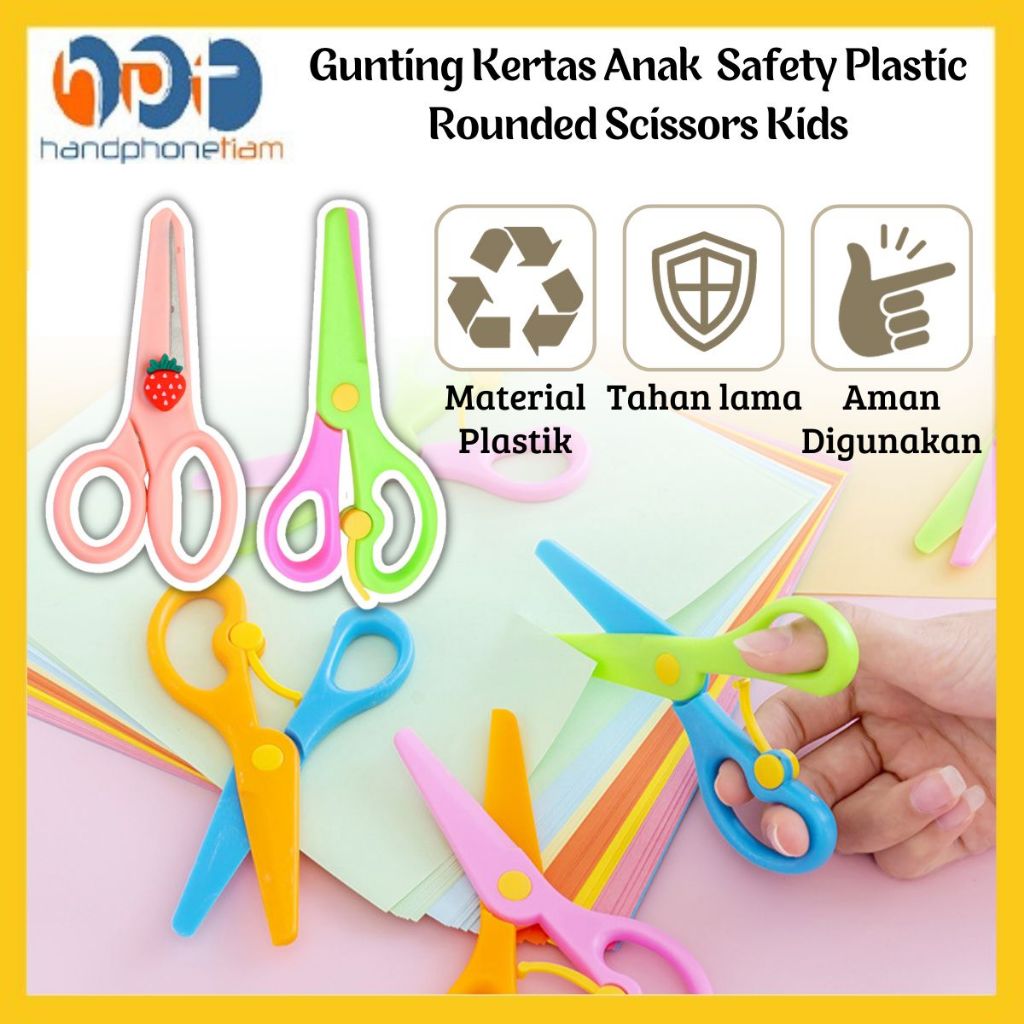 

HANDPHONETIAM Gunting Kertas Anak Warna Polos Karakter Ujung Tumpul Safety Plastic Rounded Scissors
