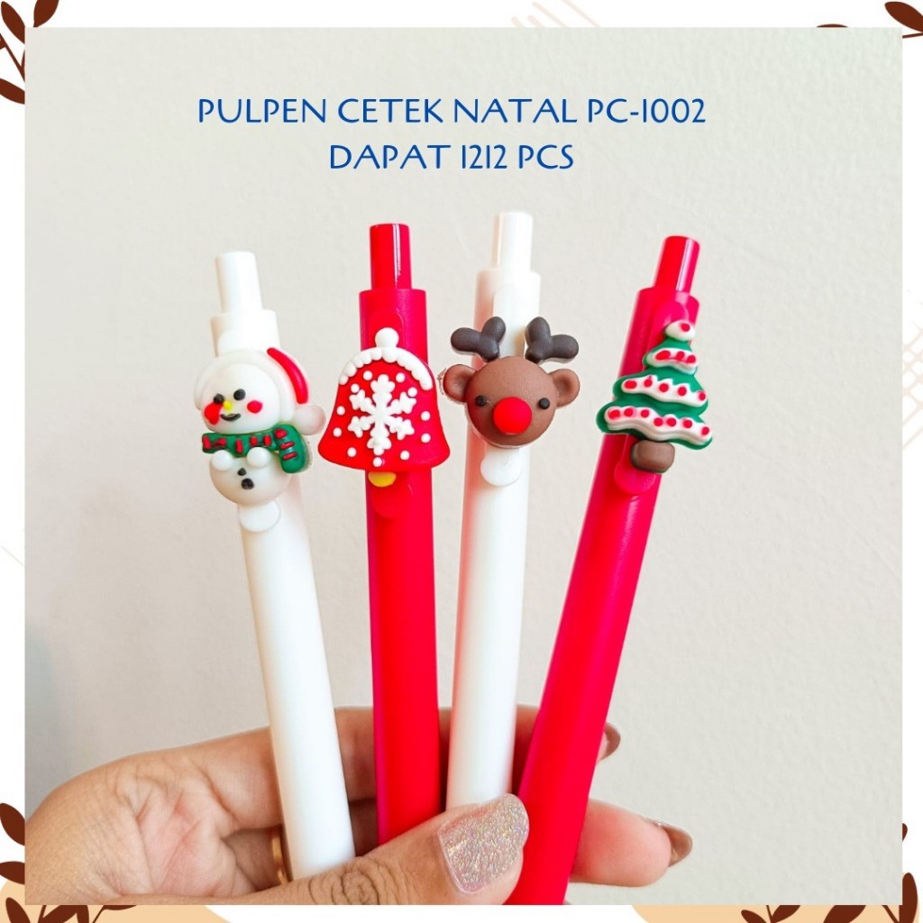 SELUSIN (12 PCS) PULPEN CETEK NATAL PC-1002 PEN PENA BOLPEN BOLPOIN SANTA RAINDEER SNOWMAN CHRISTMAS