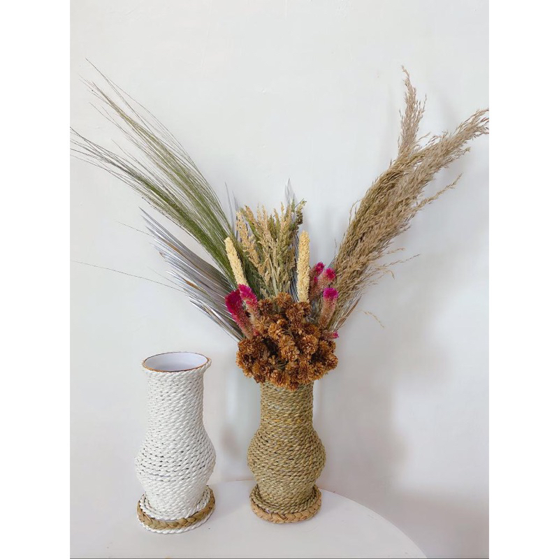 Bunga kering 1 paket hiasan rustic aesthetic bunga dan vas guci20cm