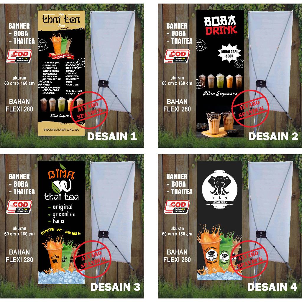 SPANDUK BOBA DRINK | BANNER BOBA DRINK | PAKET BANNER USAHA MINUMAN CUSTOME UKURAN 60 cm x 160 cm