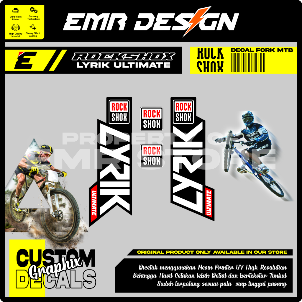 Stiker Decal Fork Rockshox Lyrik Ultimate Fork Sepeda Mtb Downhill