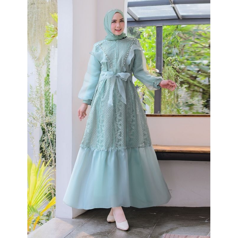 Gamis Pesta Organza Brukat Cord Sheila|Gamis Pesta Organza|Gamis Pesta Brukat|Gamis Pesta Seragam|Ga