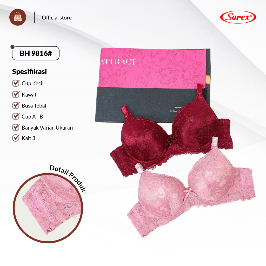Bra Bh Sorex Maximizer Renda Wanita 9816 Cup Kecil Busa Tebal Pakai Kawat Style Pakaian Dalam High Q