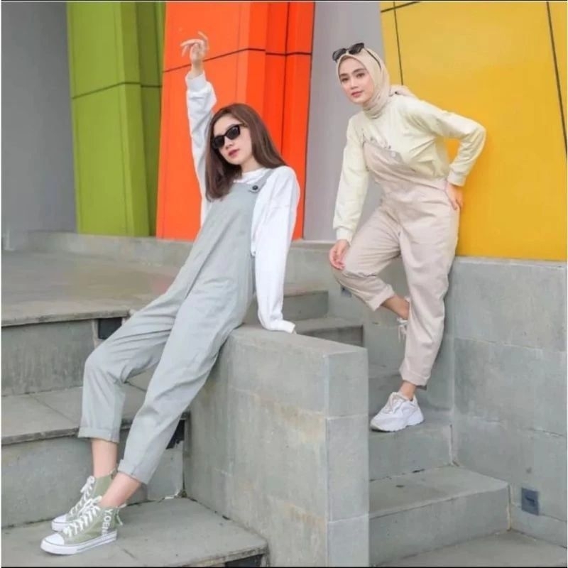 jumpsuit overall korean style celana kodok wanita werpak playing katun polos jumbo