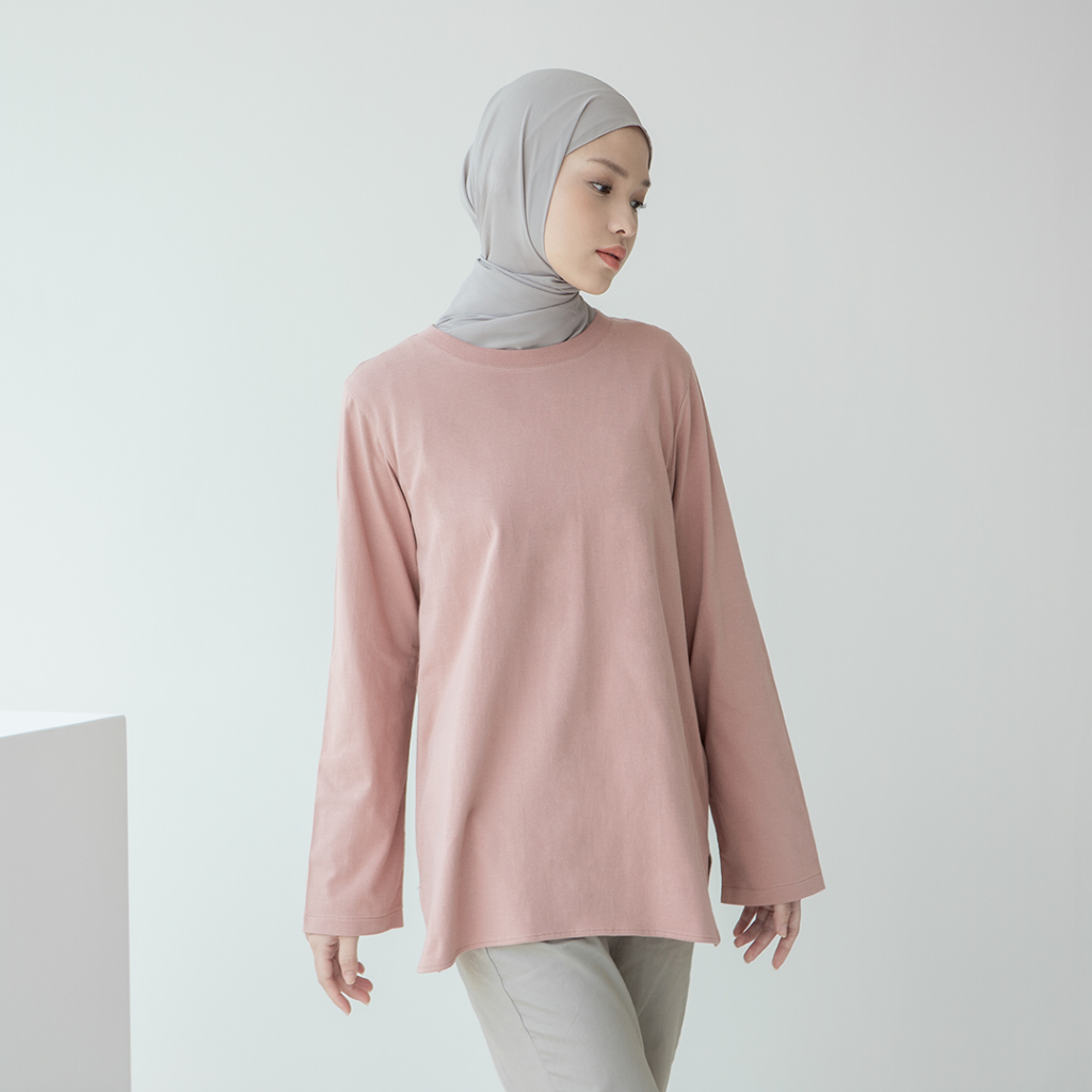 Adani by Aska Label - Kaos polos wanita Muslim lengan panjang warna Chalk, Light Khaky, Dusty Rose, 
