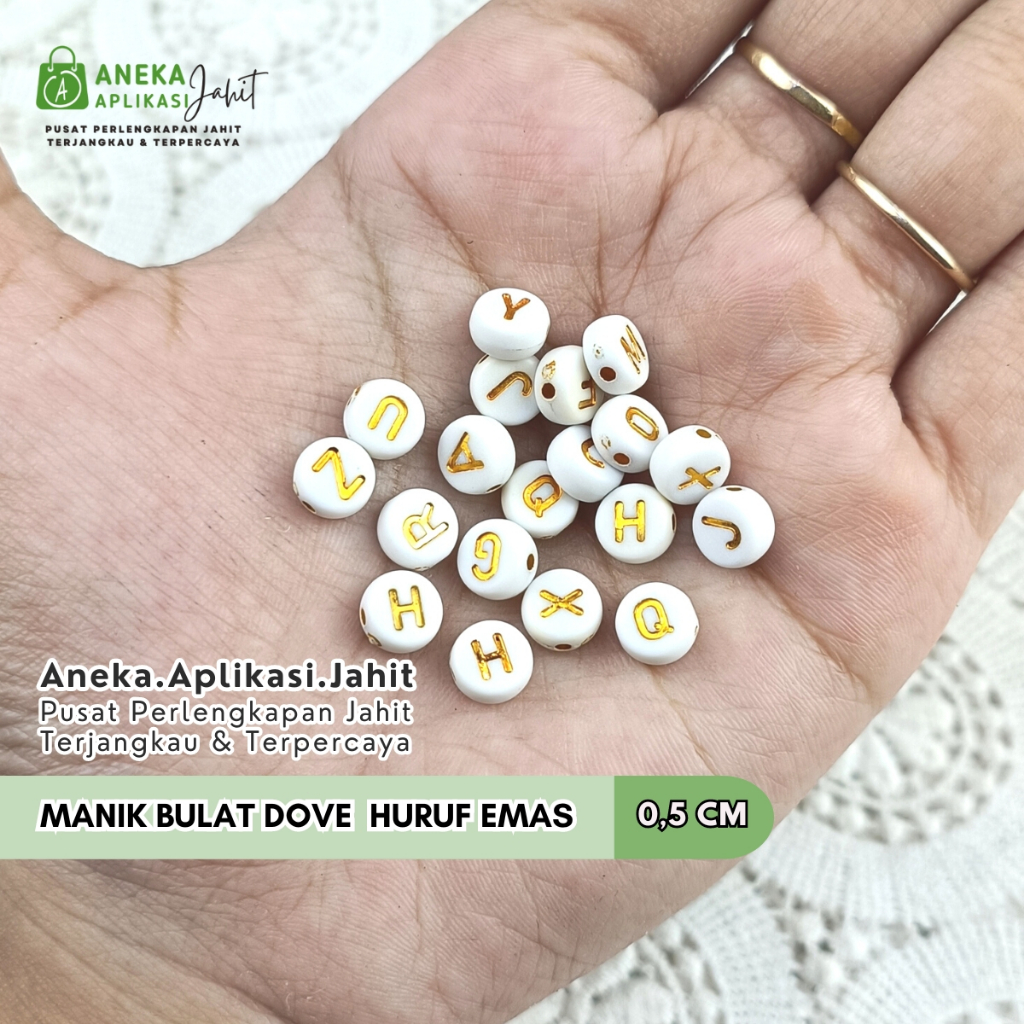 15 GRAM MANIK MOTE PIPIH BULAT HURUF EMAS  - 0.5 CM