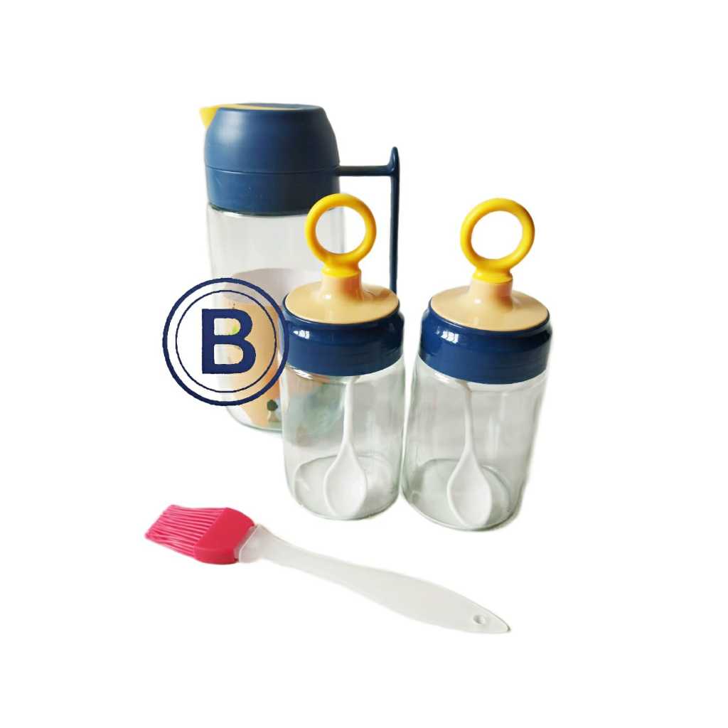 Oil Pot Set / Tempat Minyak & 2 Tempat Bumbu / Tempat Bumbu / Tempat Minyak / 3 In 1 Tempat Minyak &