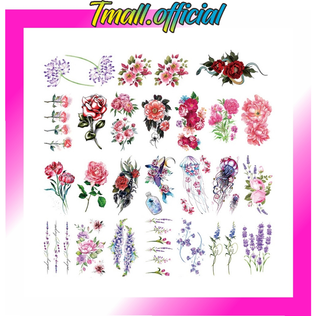 ❄  TMALL ❄ Tato temporer Bunga Tulisan Bunga Rose Lucu B / Temporary tattoo tahan air / fake tatto S