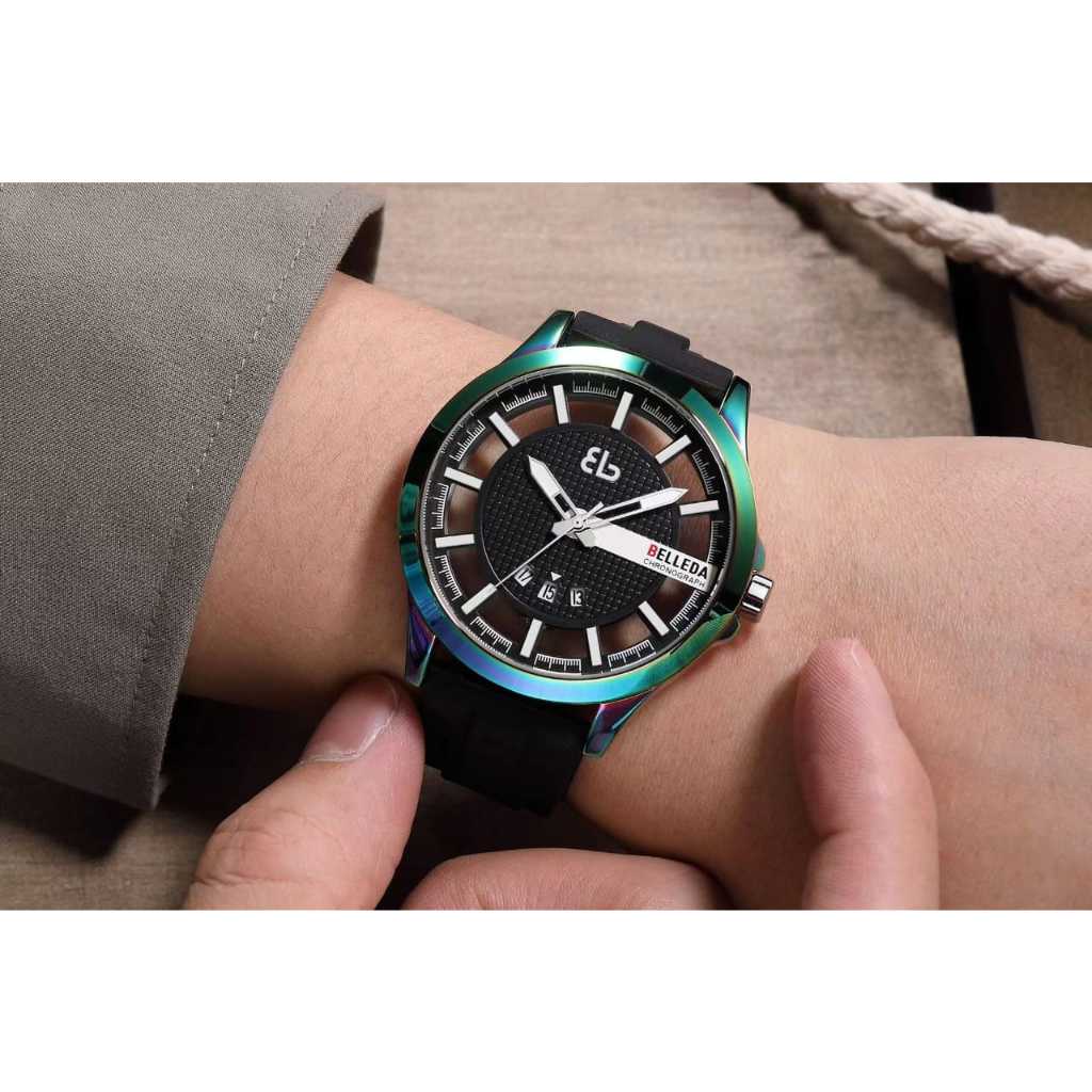 Buy 1 Get 1 Jam Tangan Pria Belleda 9277 Quartz Rubber Strap