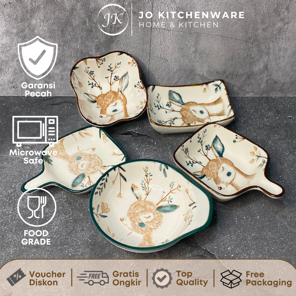 Lepek mangkok kecil keramik set gambar rusa / souvenir lepek keramik unik set 3 pcs 162