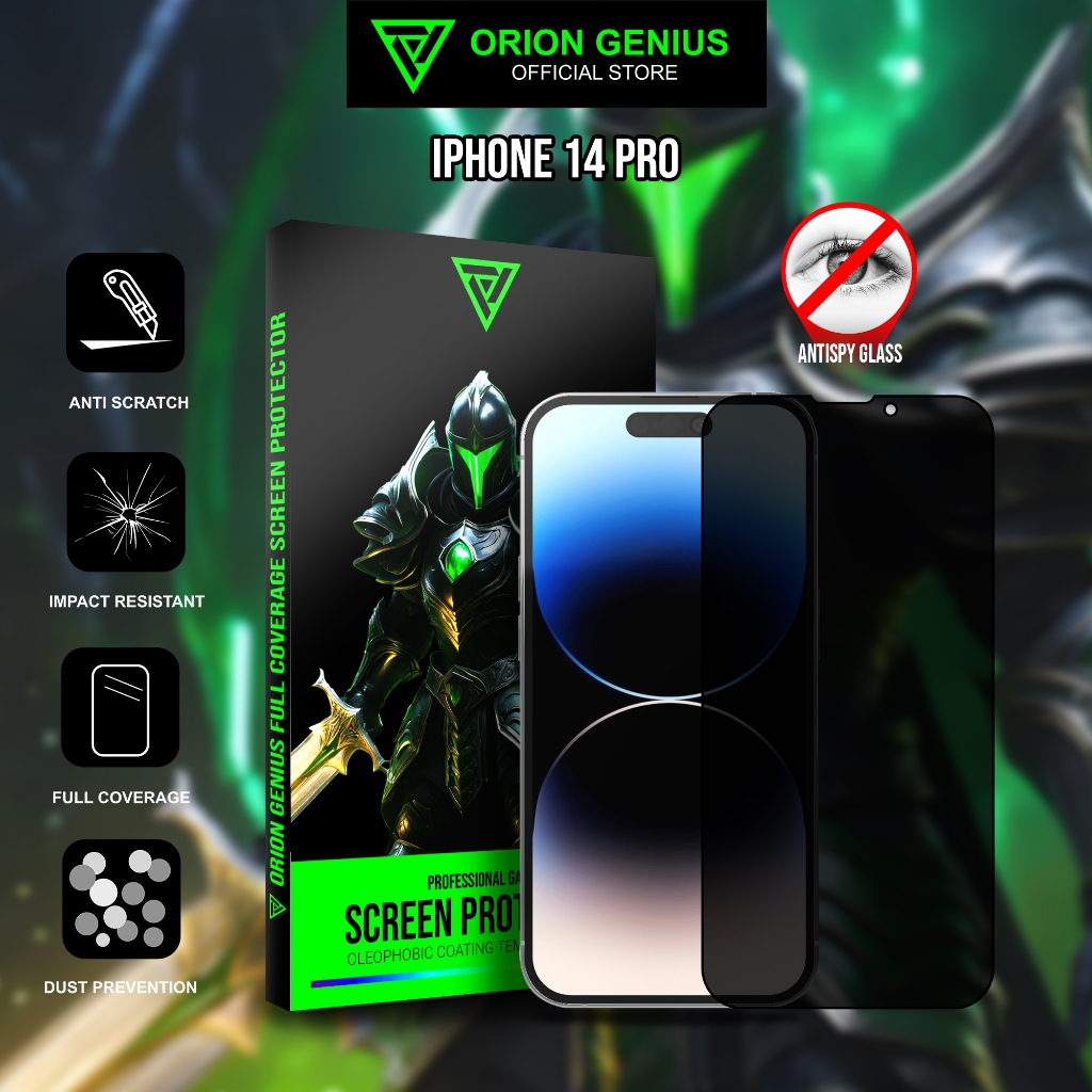 Orion Genius Tempered Glass Gaming Anti Spy Privacy AntiGores Antispy Untuk Iphone 14 PRO Fullcover 