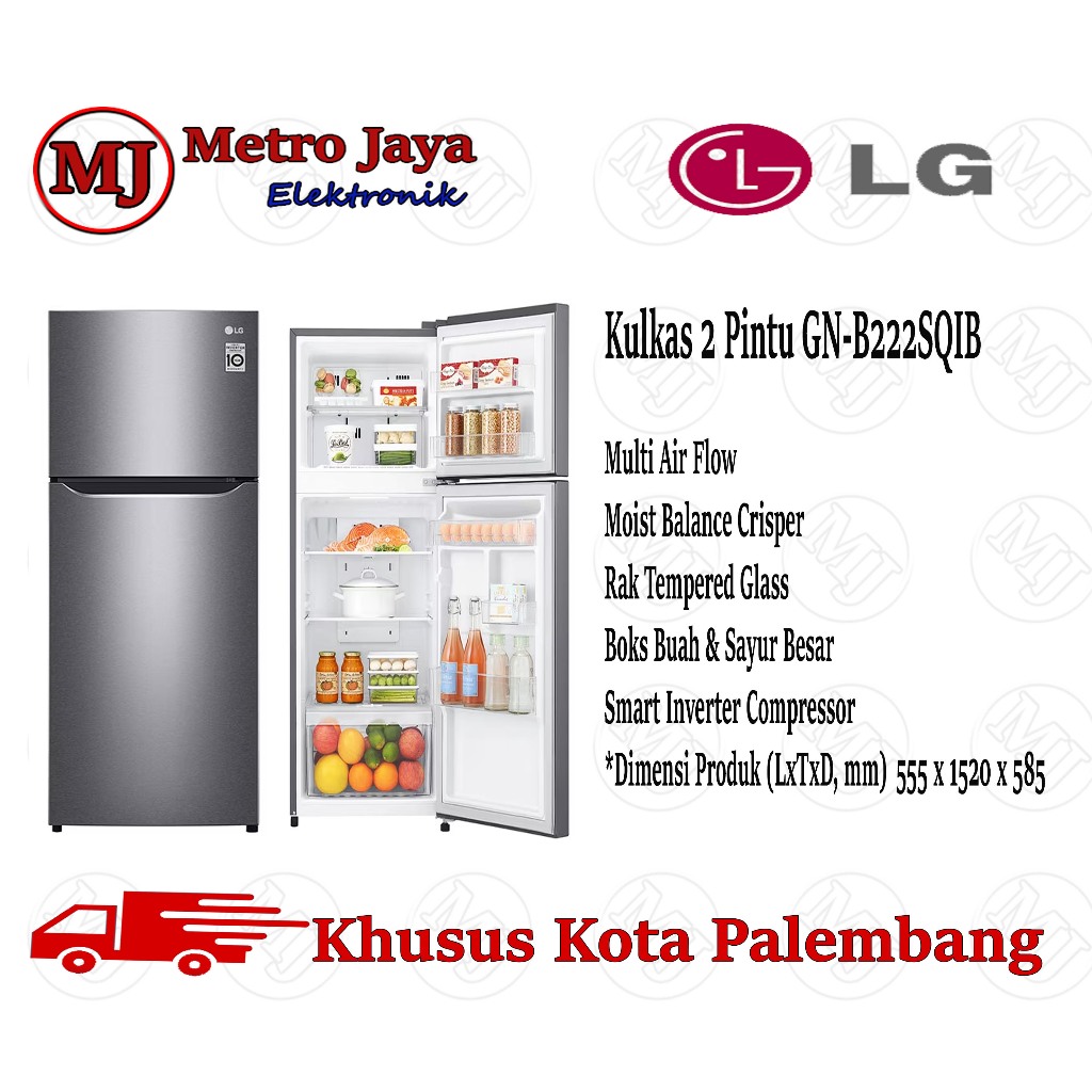 Kulkas LG 2 Pintu GNB 222 SQIB New Model Inverter 225 Liter garansi resmi