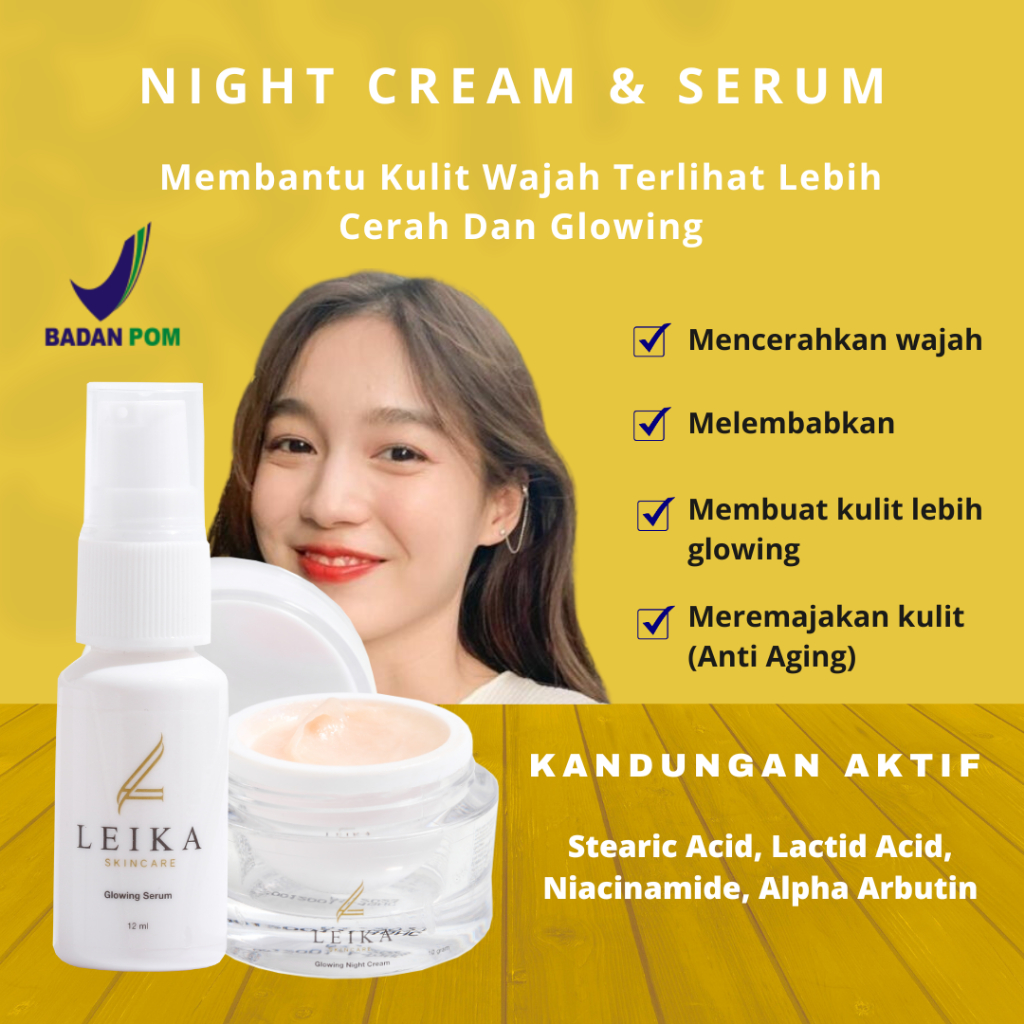 PAKET 2IN1 Krim Malam Dan Serum [TERLARIS KRIM MALAM] Cream Pemutih Wajah Glowing Bpom Cepat Permane